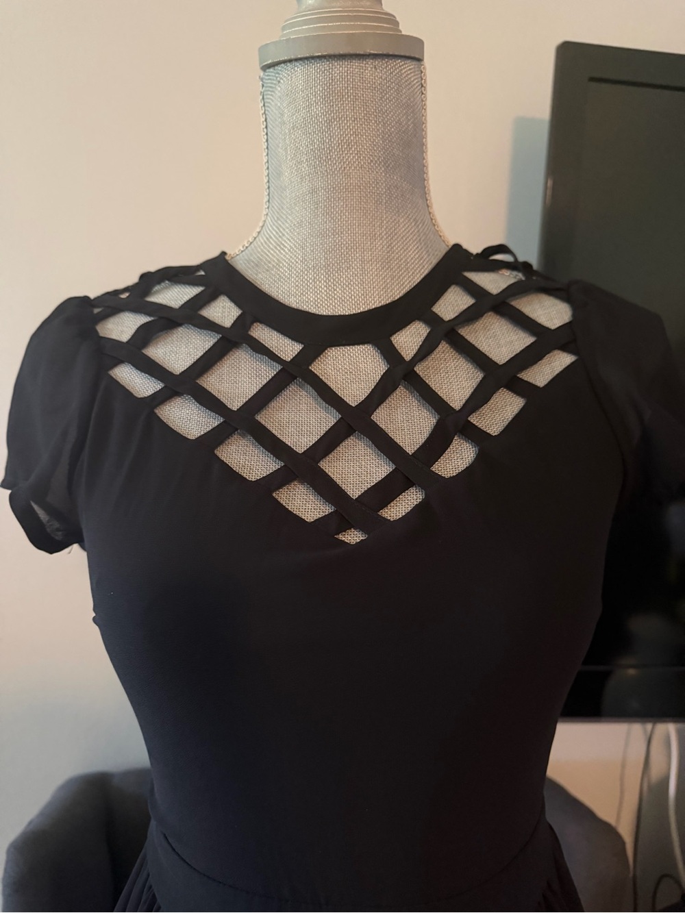 Xhilaration Black Mini Dress with Lattice Neckline